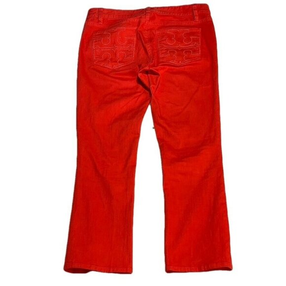 Tory Burch Womens Cropped Slim Boot Jeans Size 27 Red Denim - Picture 4 of 10
